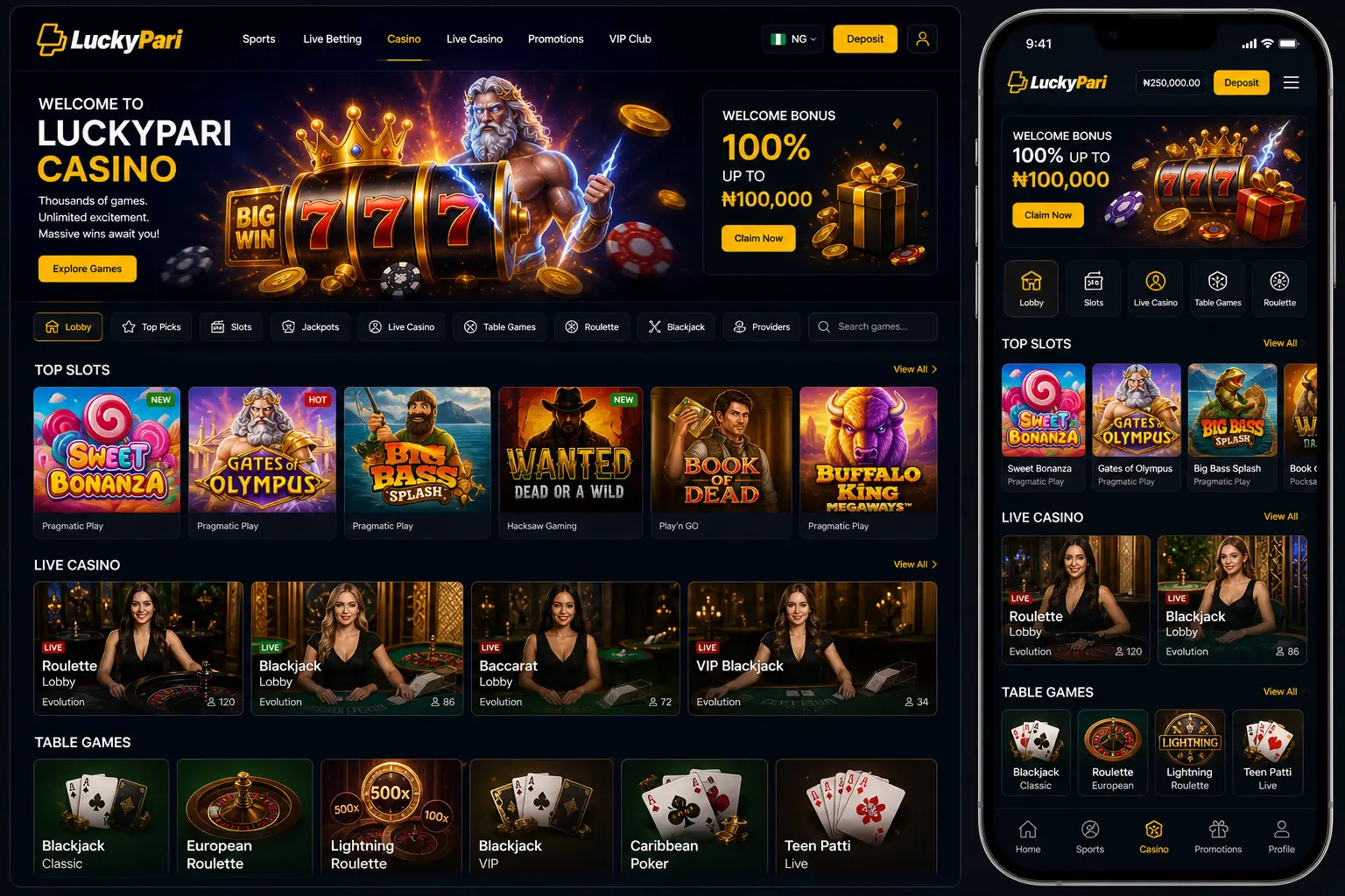 LuckyPari Nigeria Casino Section Explained